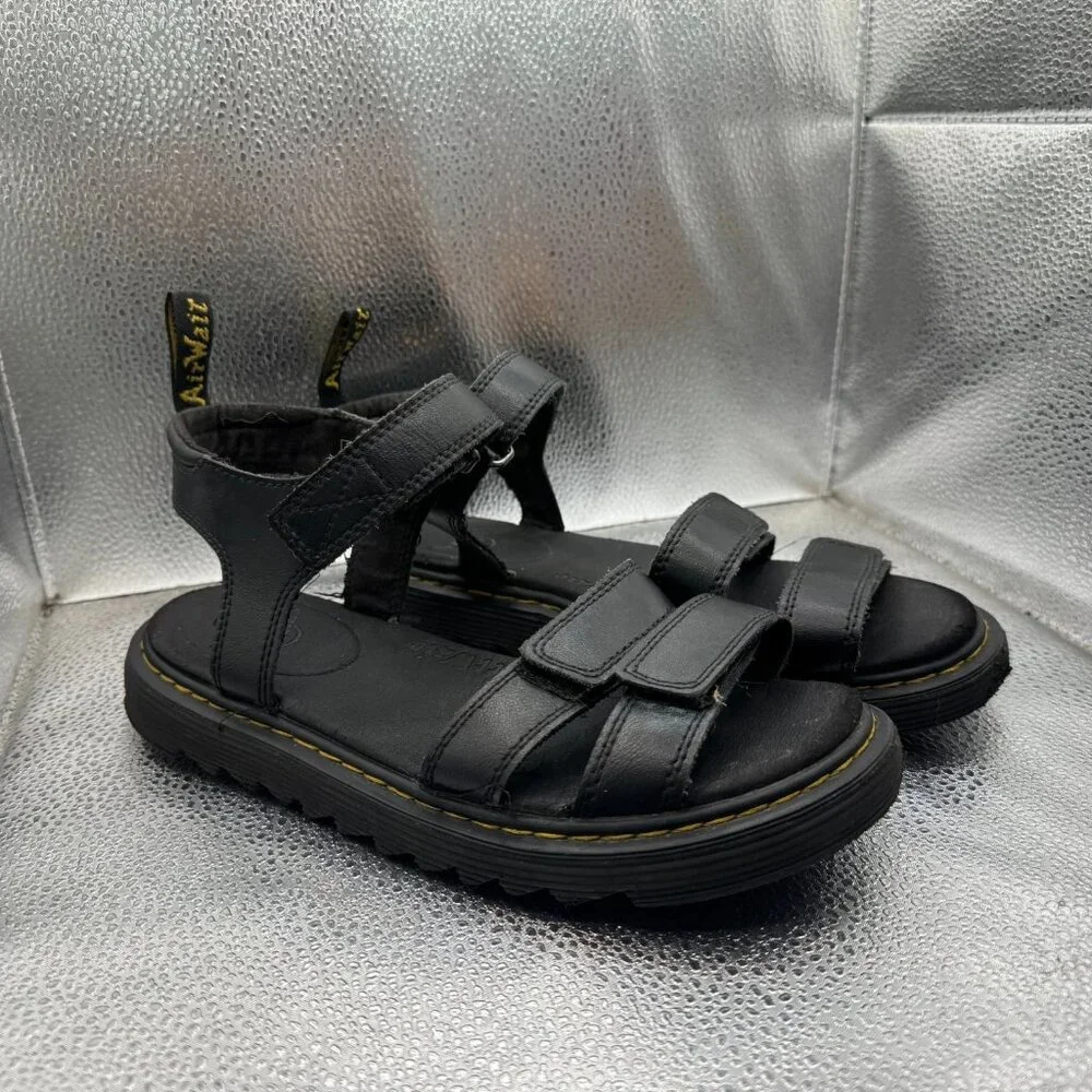 Size M6 L7 Dr. Martens Klaire Youth Black Leather Ankle‎ Strap Soft Wair Sandals